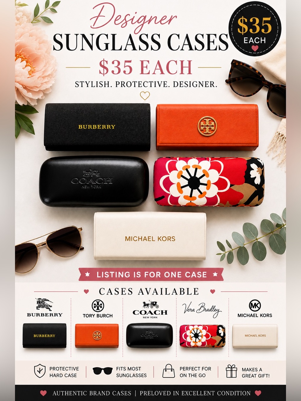 Coach, Burberry, Tory Burch, MK, Vera Bradley Sunglass Cases